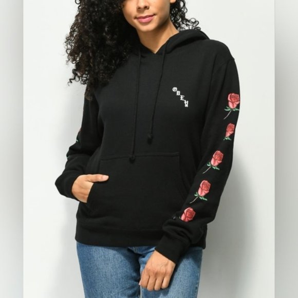 Obey Tops Obey Slauson Rose Black Roses Hoodie Sweatshirt